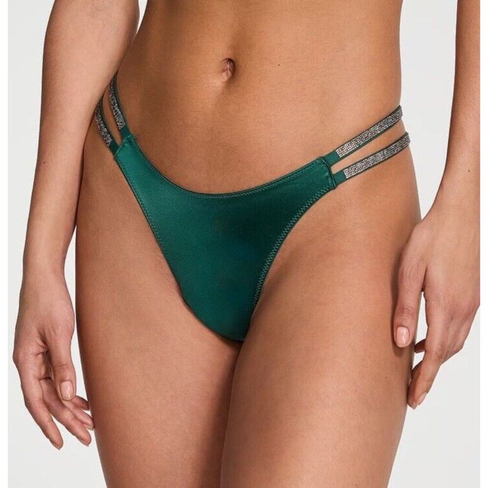Victoria's Secret Very Sexy Double Smooth Shine Strap Thong Sz M - Green